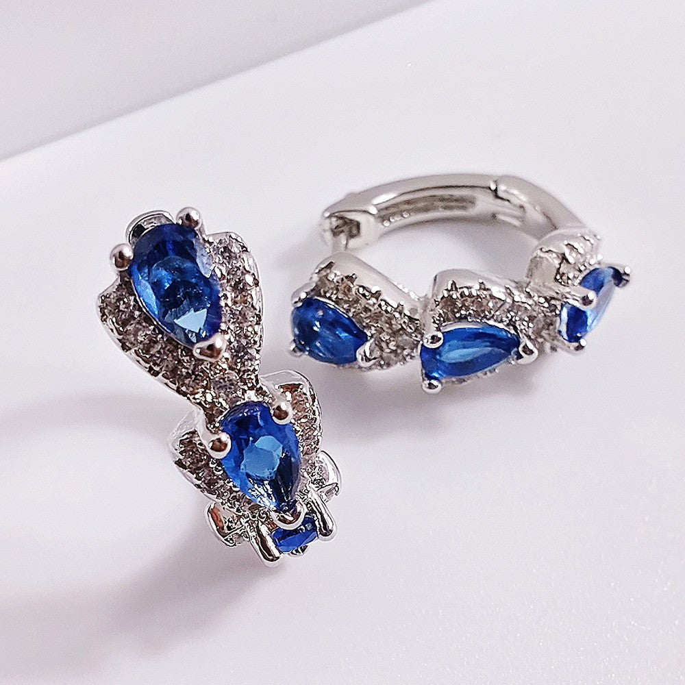 Classy Blue Teardrop Zirconia Huggie Earrings