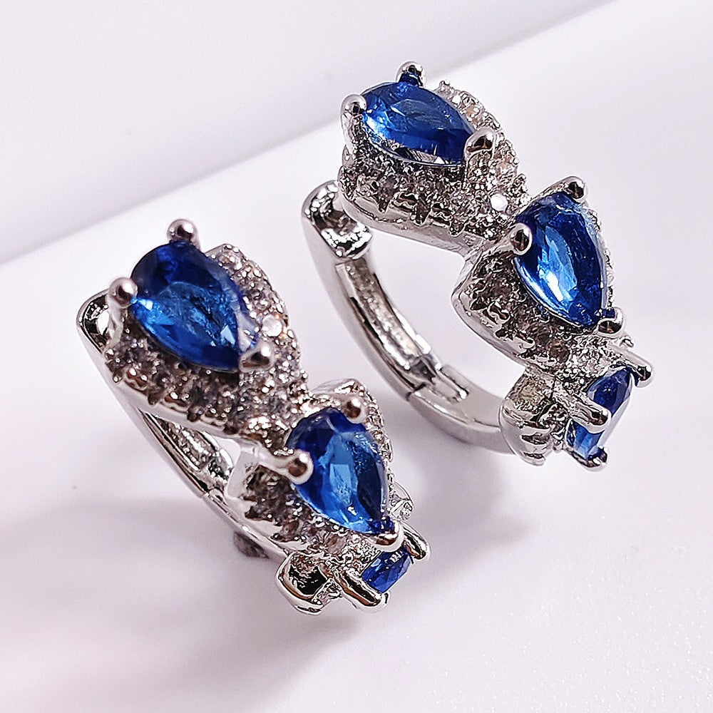 Classy Blue Teardrop Zirconia Huggie Earrings