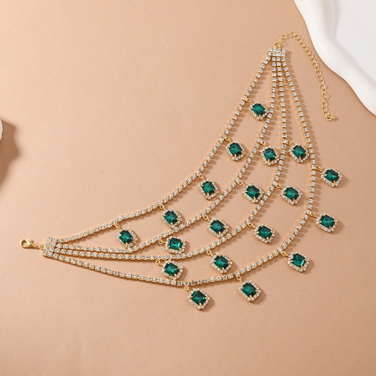 Classy Emerald Octagon Multi-Layer Necklace