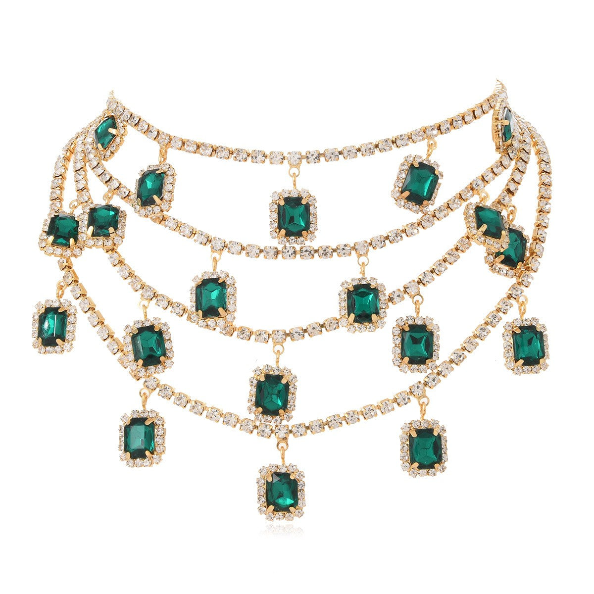 Classy Emerald Octagon Multi-Layer Necklace
