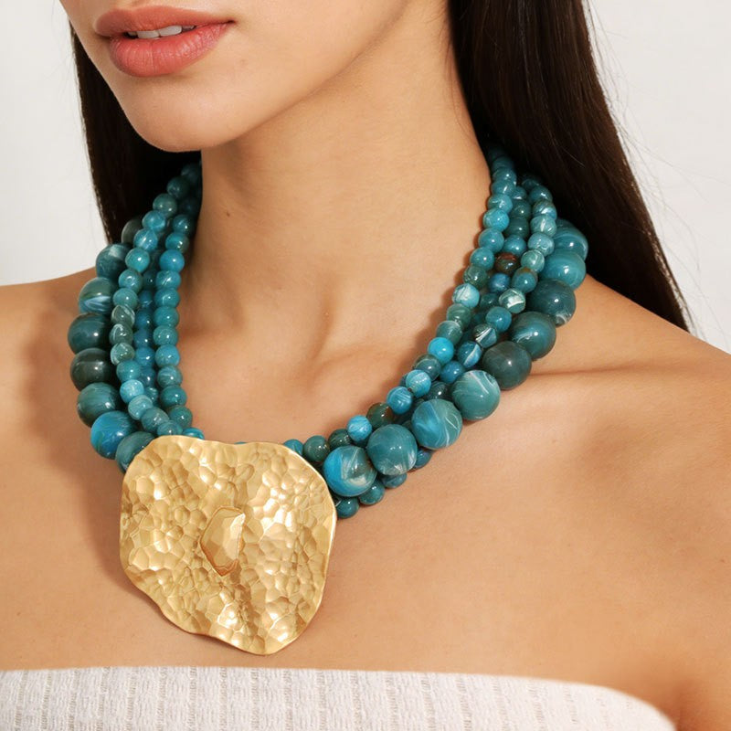 Boho Layered Turquoise Bead Statement Necklace