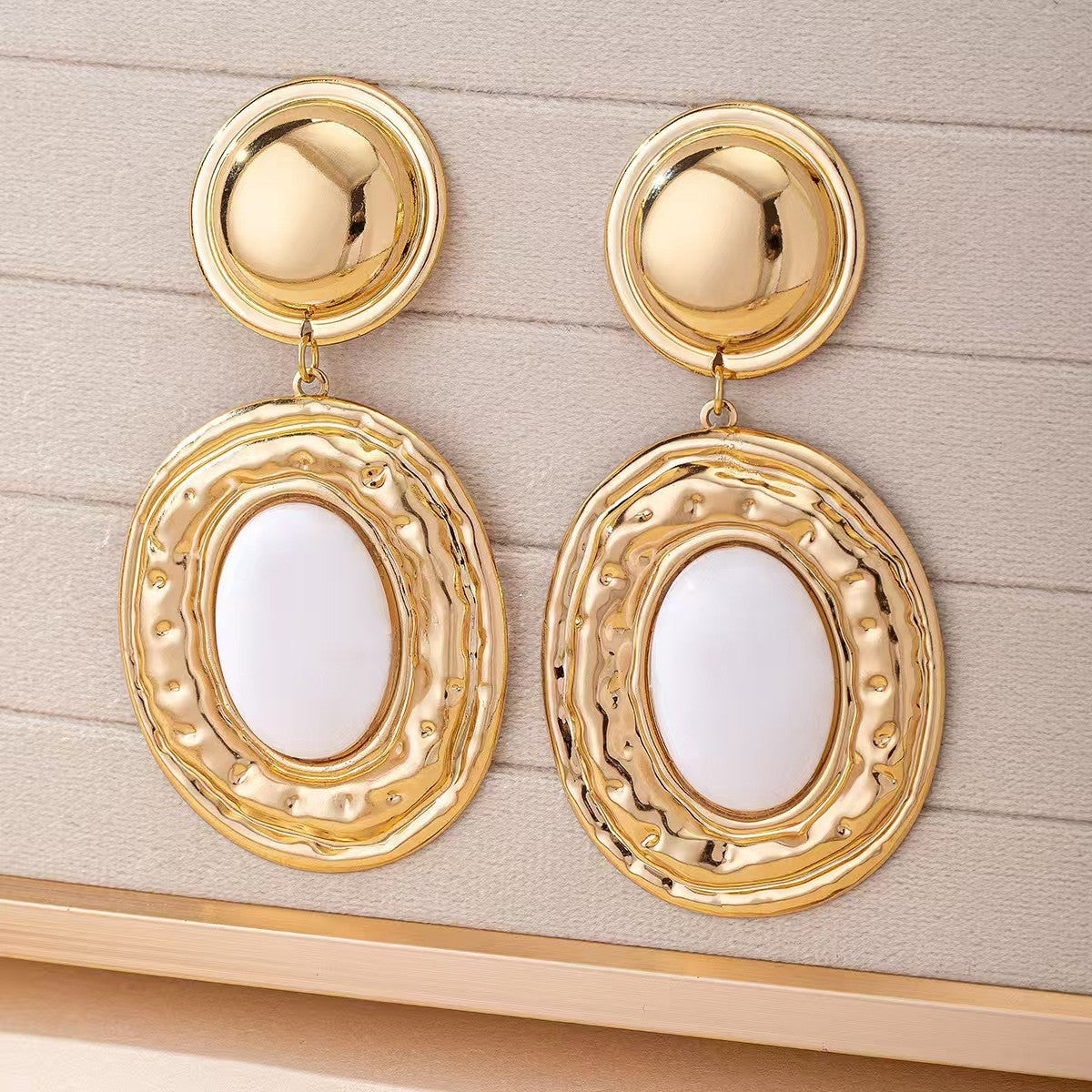 Classy Textured Oval Gem Drop Earrings