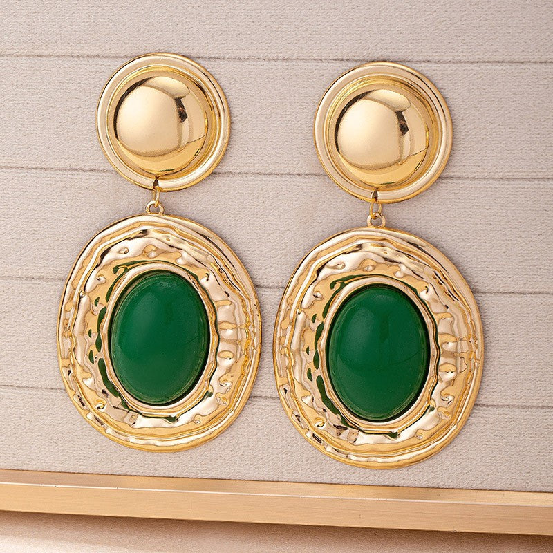 Classy Textured Oval Gem Drop Earrings