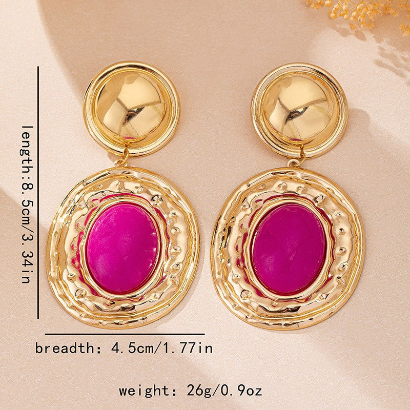 Classy Textured Oval Gem Drop Earrings