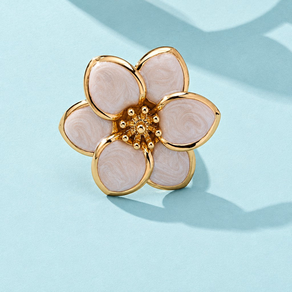 Romantic White Enamel Flower Ring & Bracelet Set