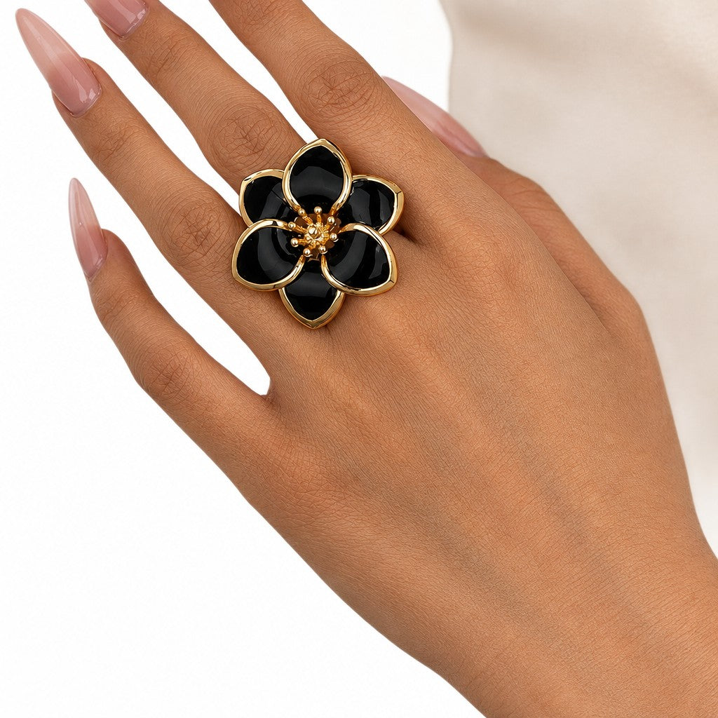 Romantic White Enamel Flower Ring & Bracelet Set