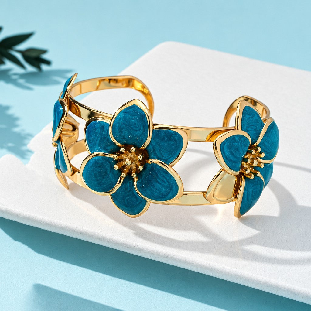 Romantic White Enamel Flower Ring & Bracelet Set