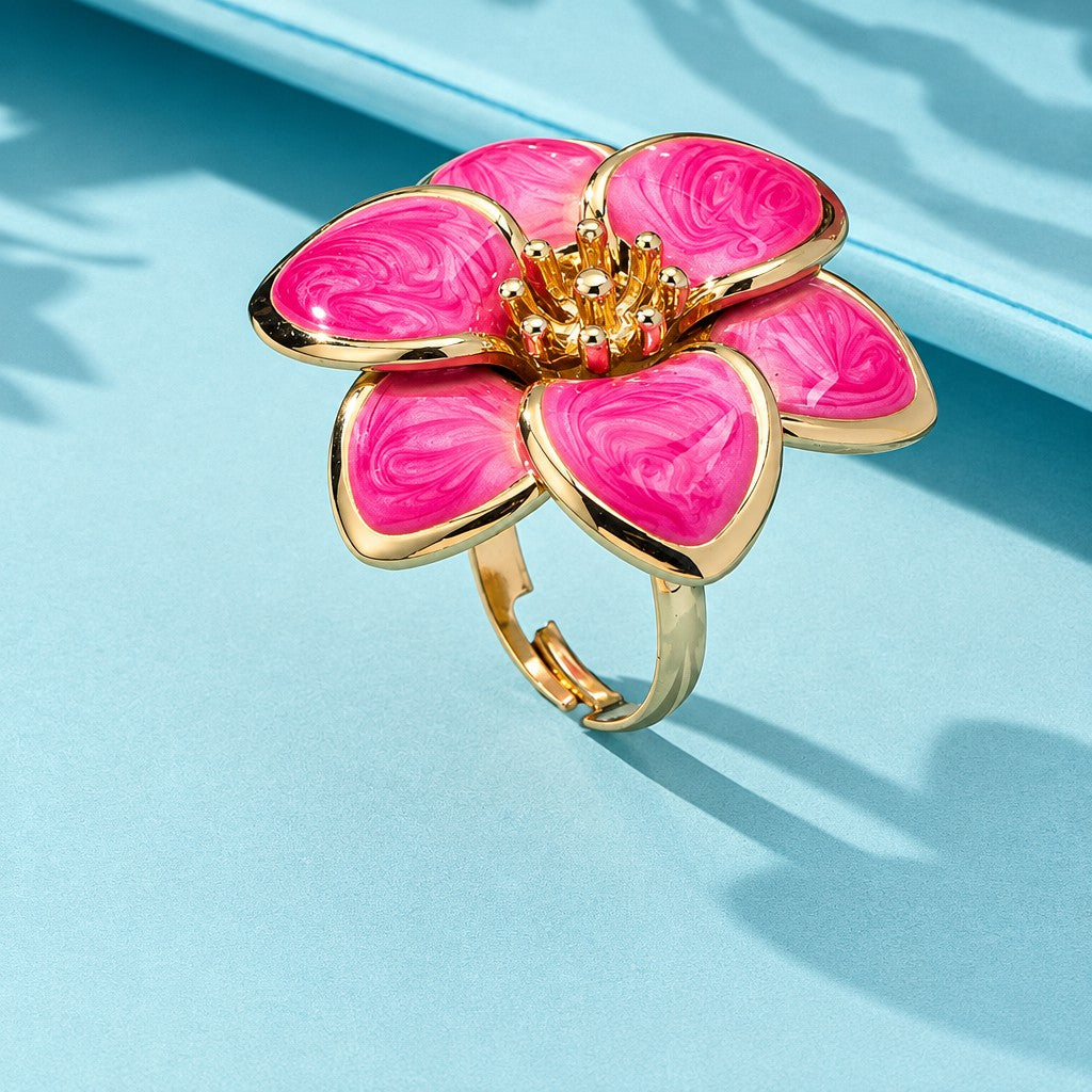 Romantic White Enamel Flower Ring & Bracelet Set