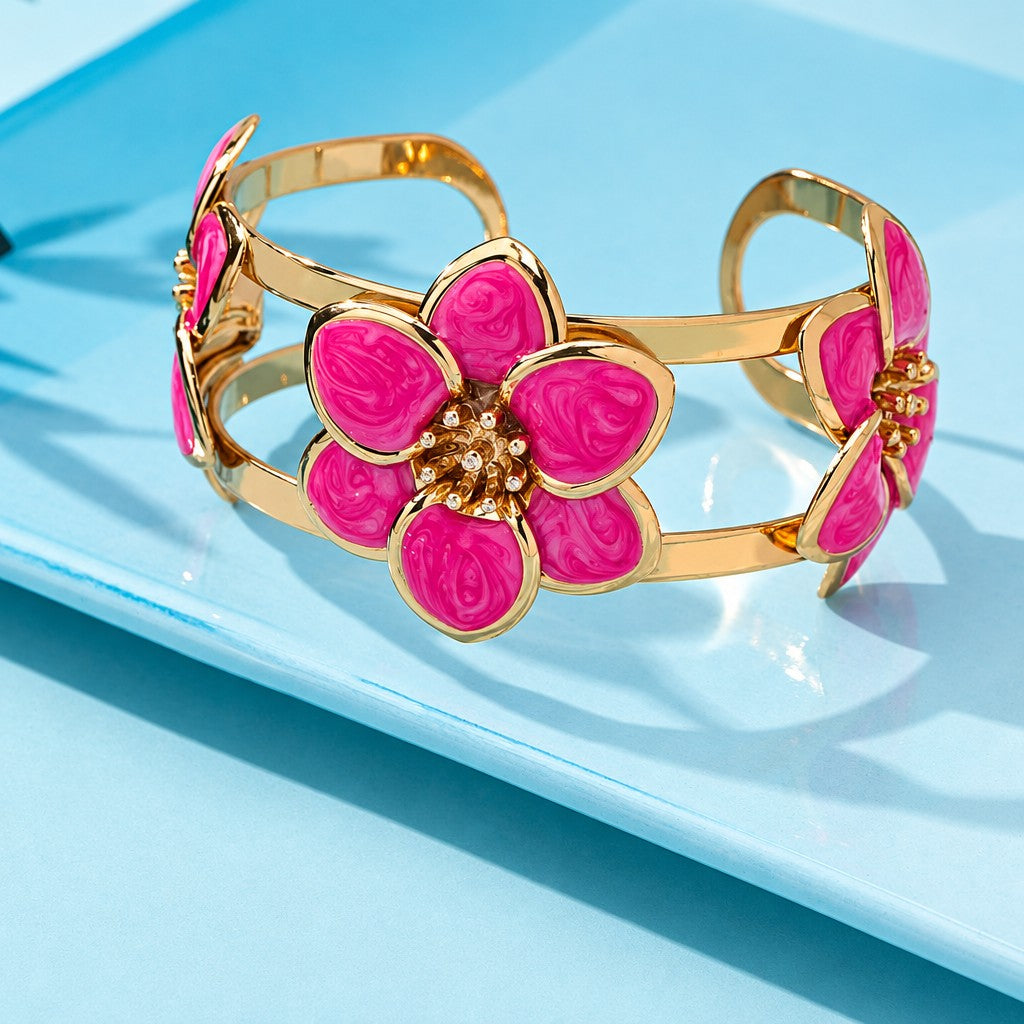 Romantic White Enamel Flower Ring & Bracelet Set