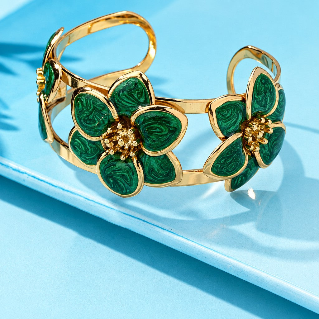 Romantic White Enamel Flower Ring & Bracelet Set