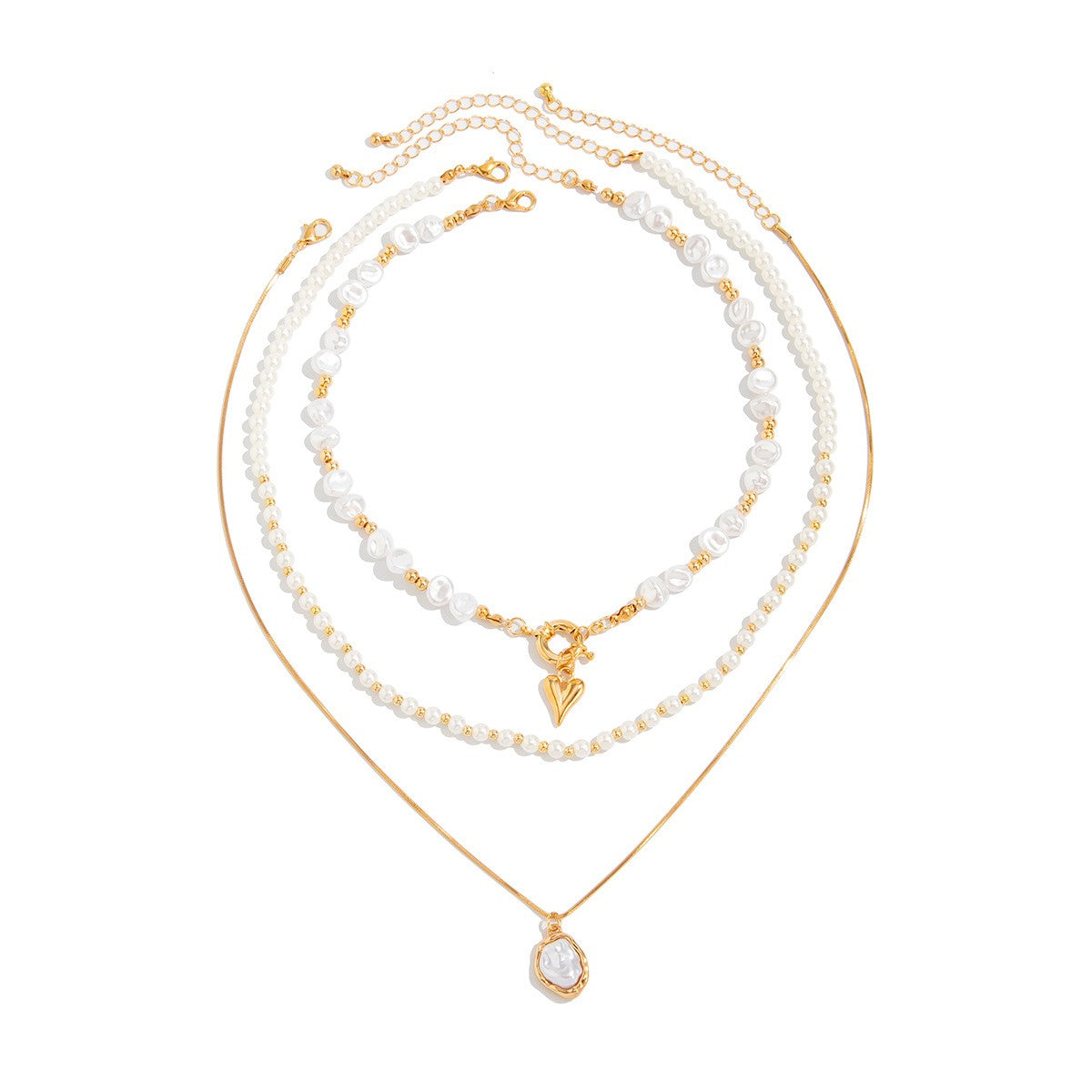 Classy Layered Faux Pearl Heart Necklace