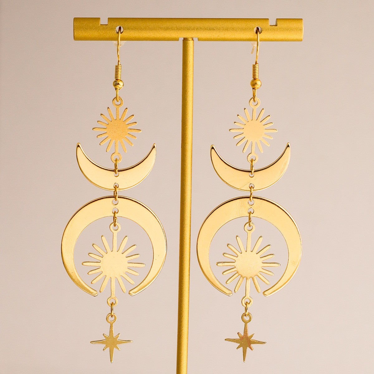 Boho Layered Sun Moon Star Earrings