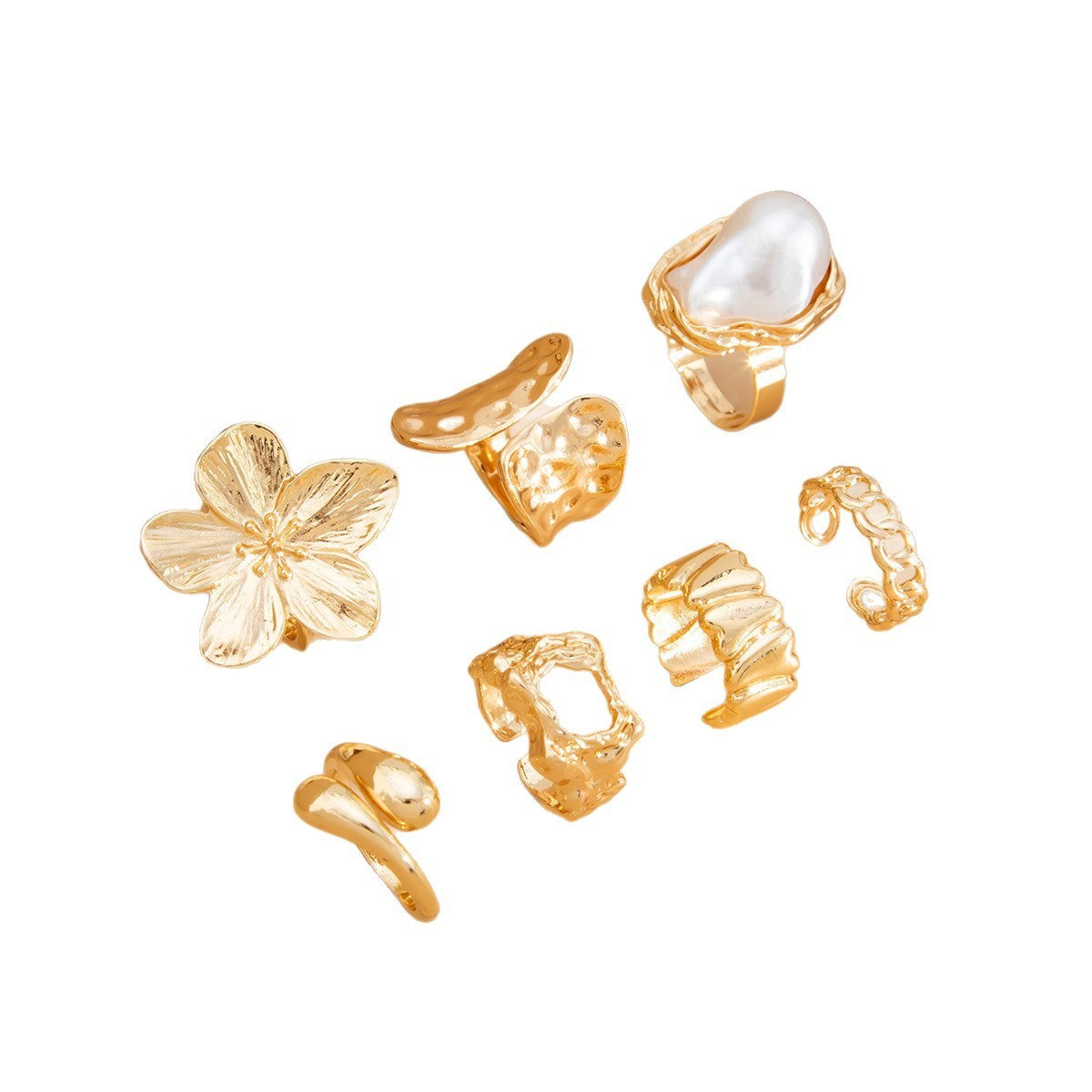 Classy Floral & Pearl Open Ring Set