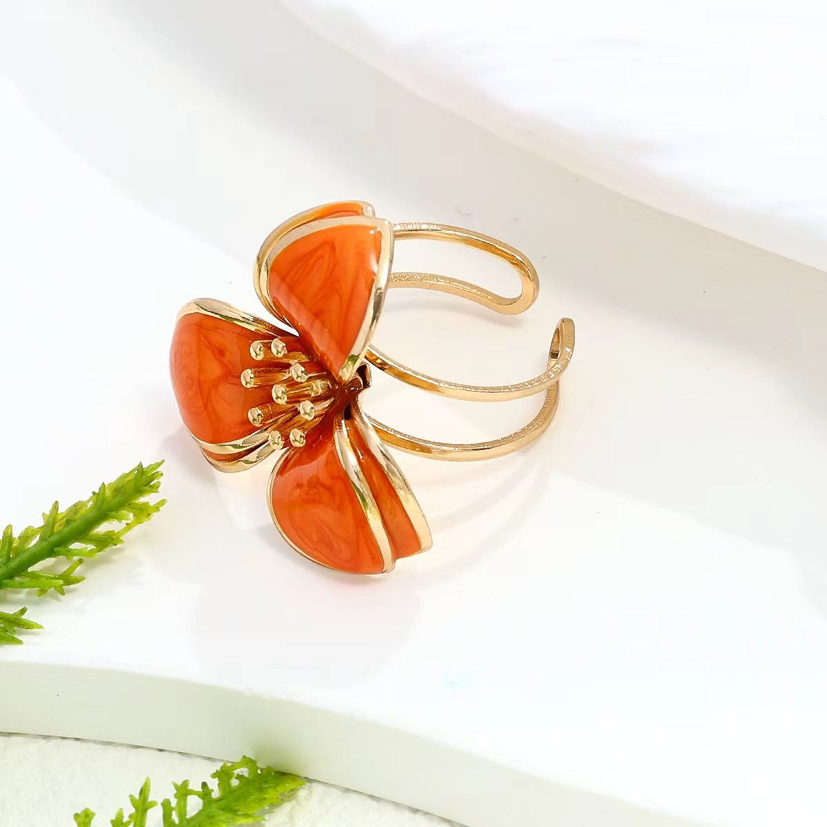 Romantic Multicolor Enamel Flower Bangle & Ring Set