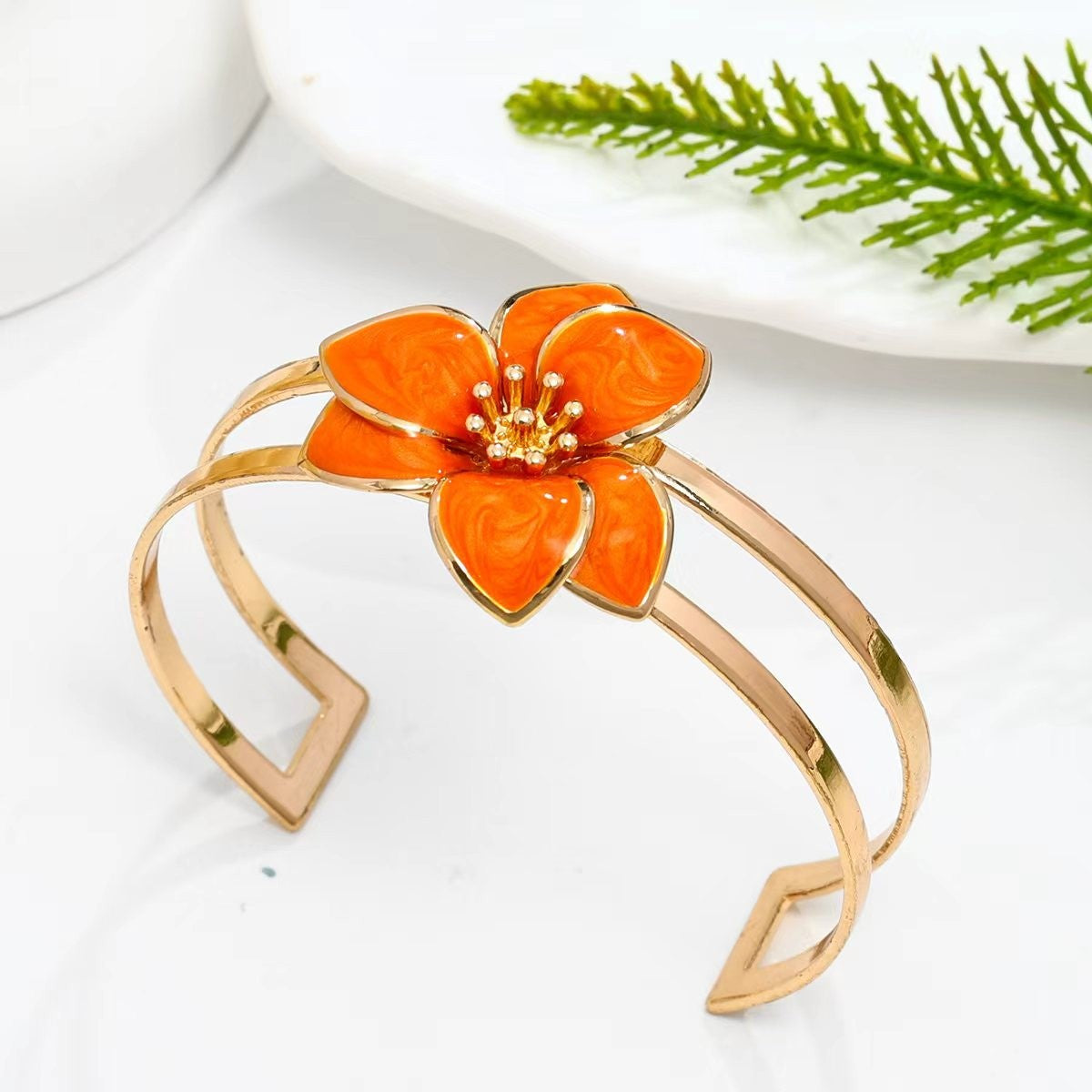 Romantic Multicolor Enamel Flower Bangle & Ring Set
