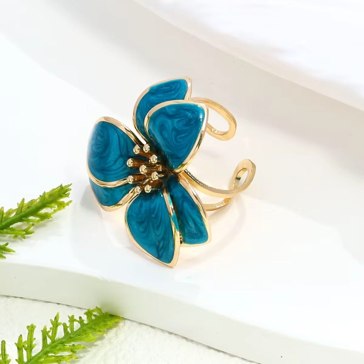 Romantic Multicolor Enamel Flower Bangle & Ring Set