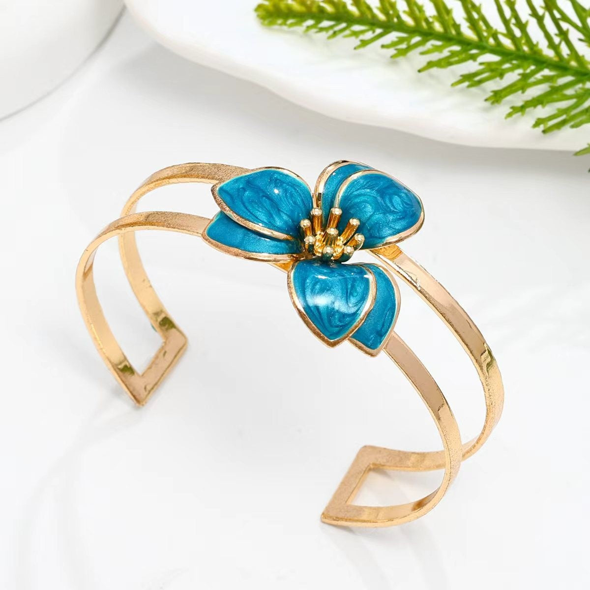Romantic Multicolor Enamel Flower Bangle & Ring Set