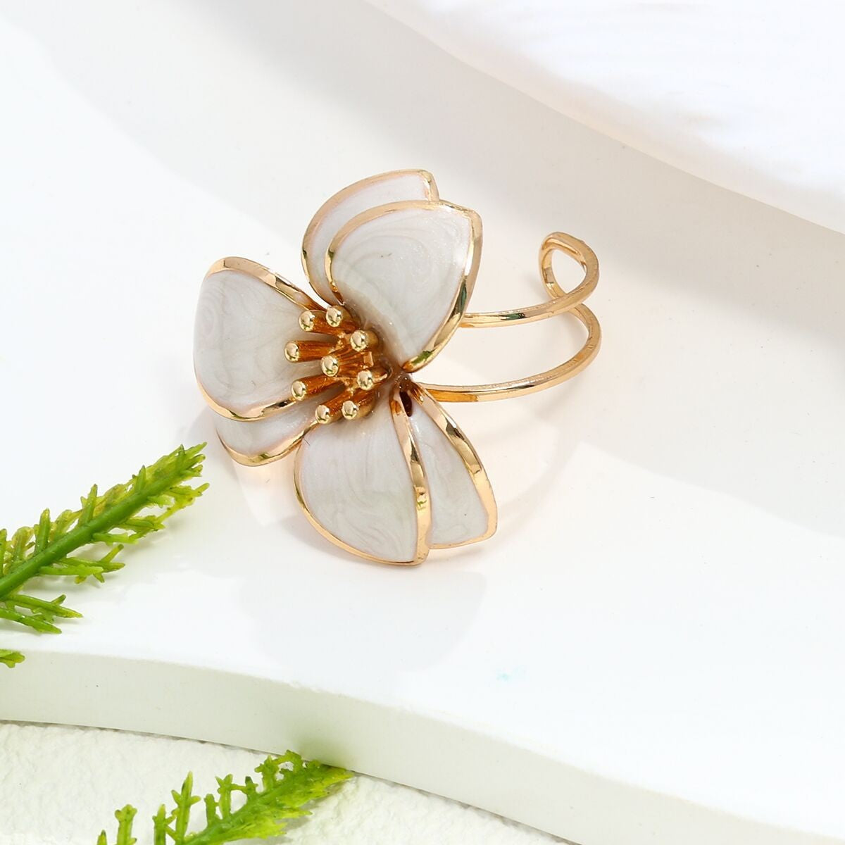 Romantic Multicolor Enamel Flower Bangle & Ring Set