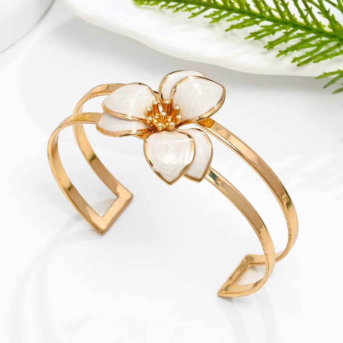 Romantic Multicolor Enamel Flower Bangle & Ring Set