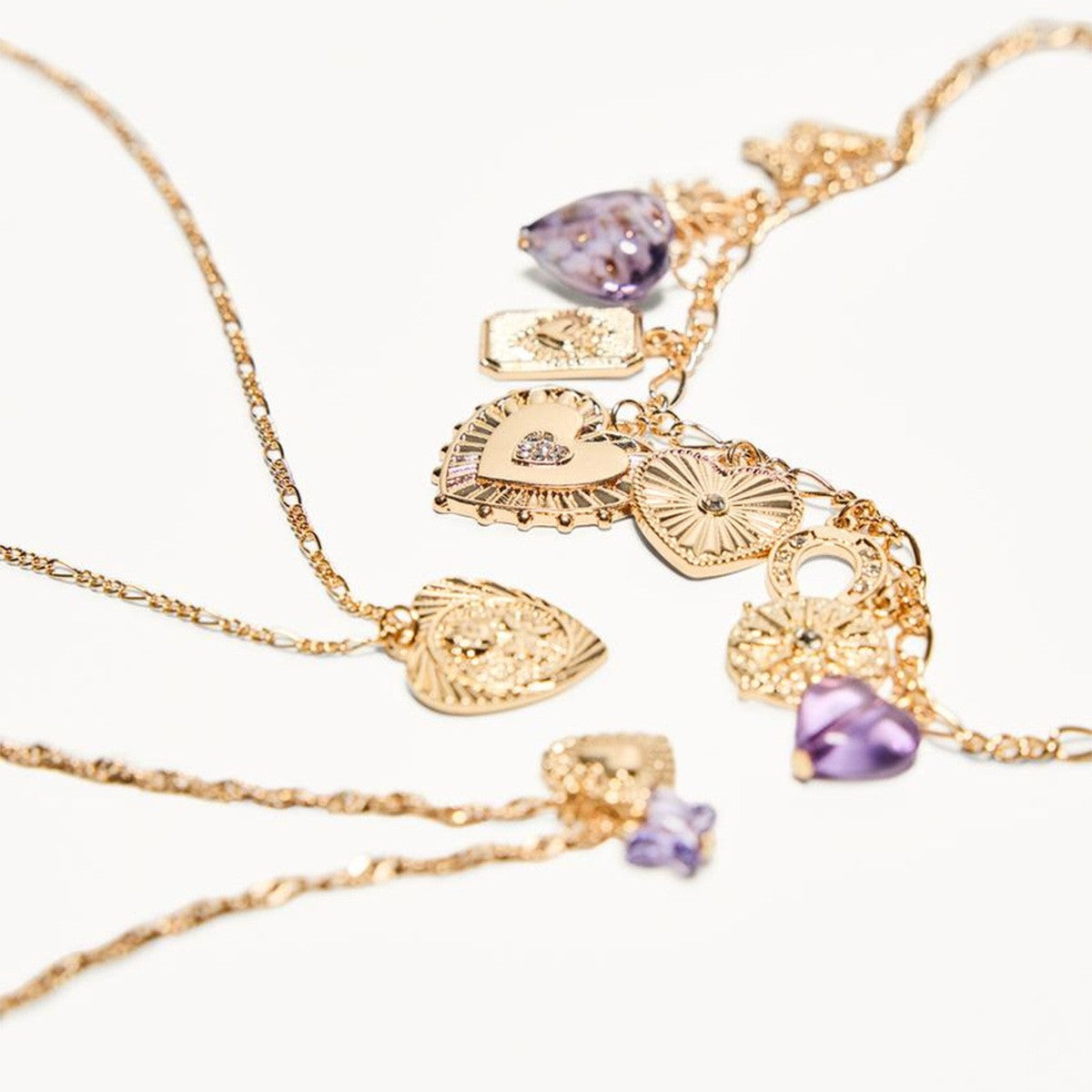 Boho Layered Embossed Heart & Coin Necklace