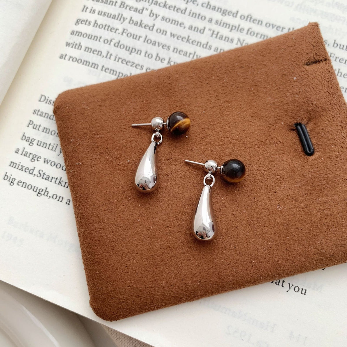Classy Tiger Eye Teardrop Ear Jacket Earrings
