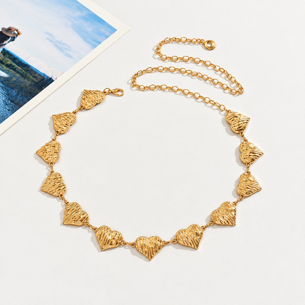 Boho Textured Heart Link Waist Chain