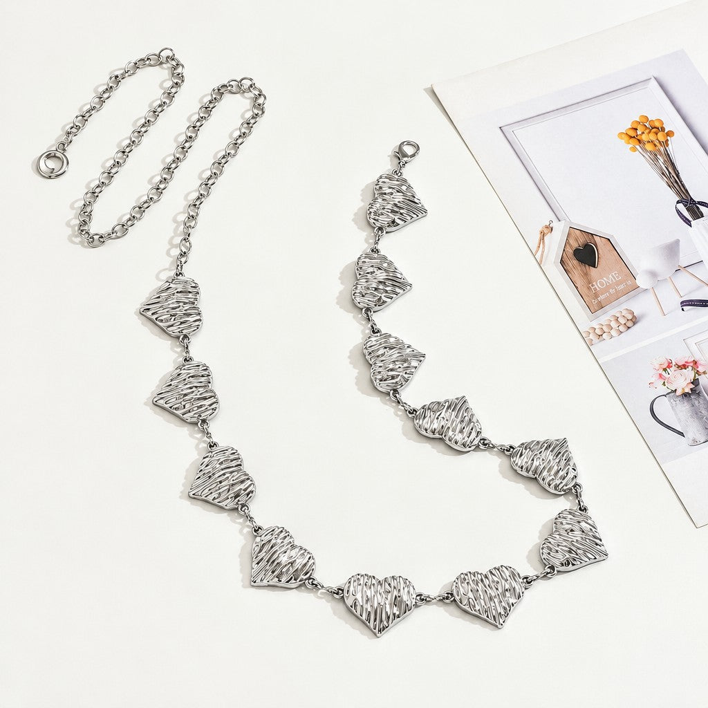 Boho Textured Heart Link Waist Chain