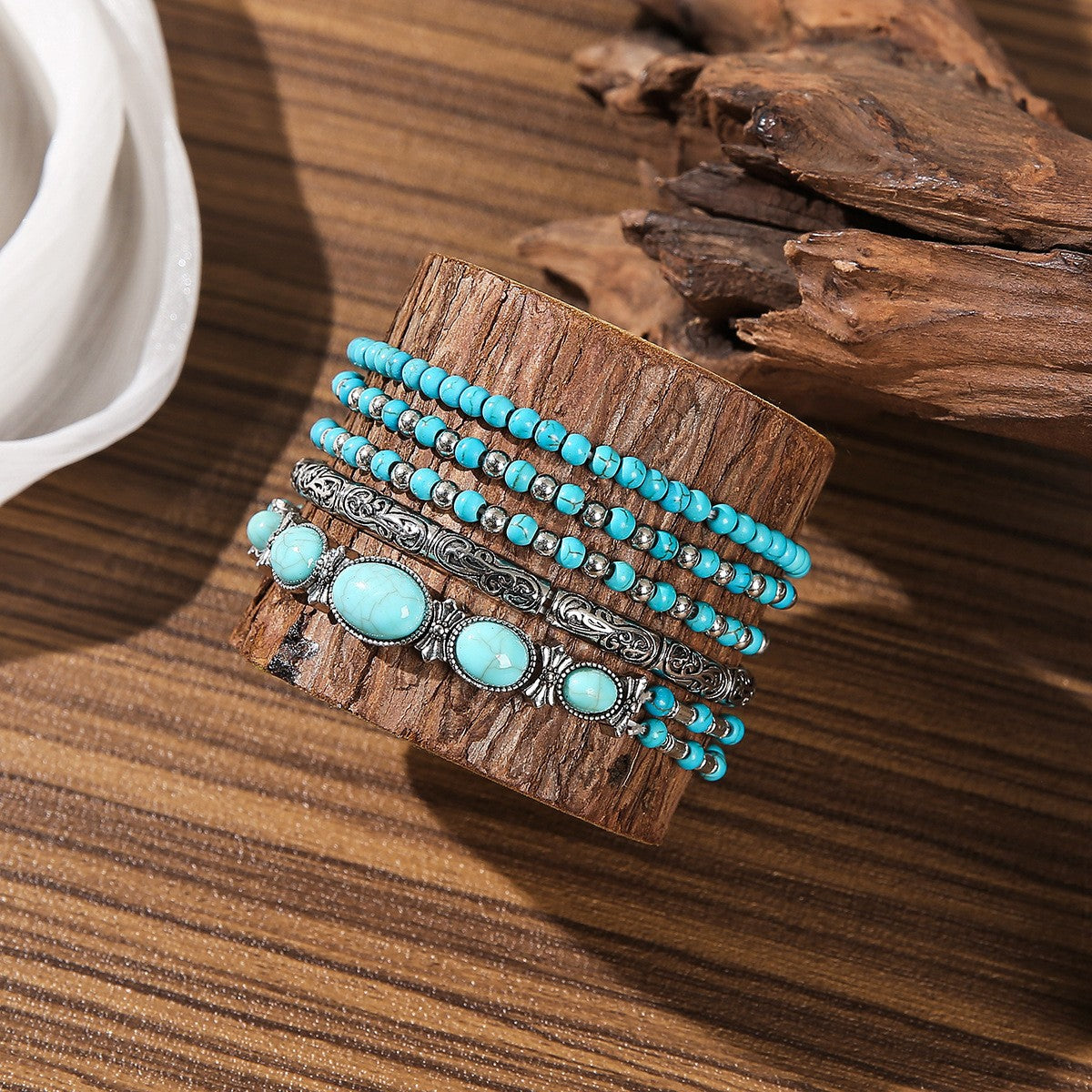 5pc Vintage Turquoise Beaded Bracelet Set