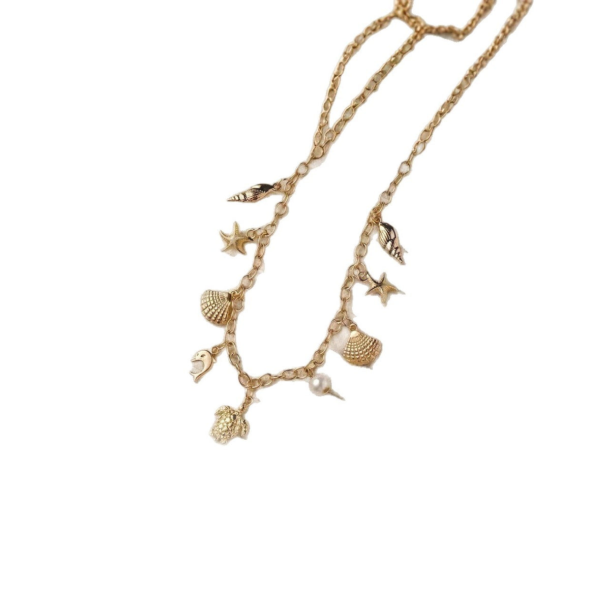 Dainty Boho Sea Turtle & Shell Charm Necklace