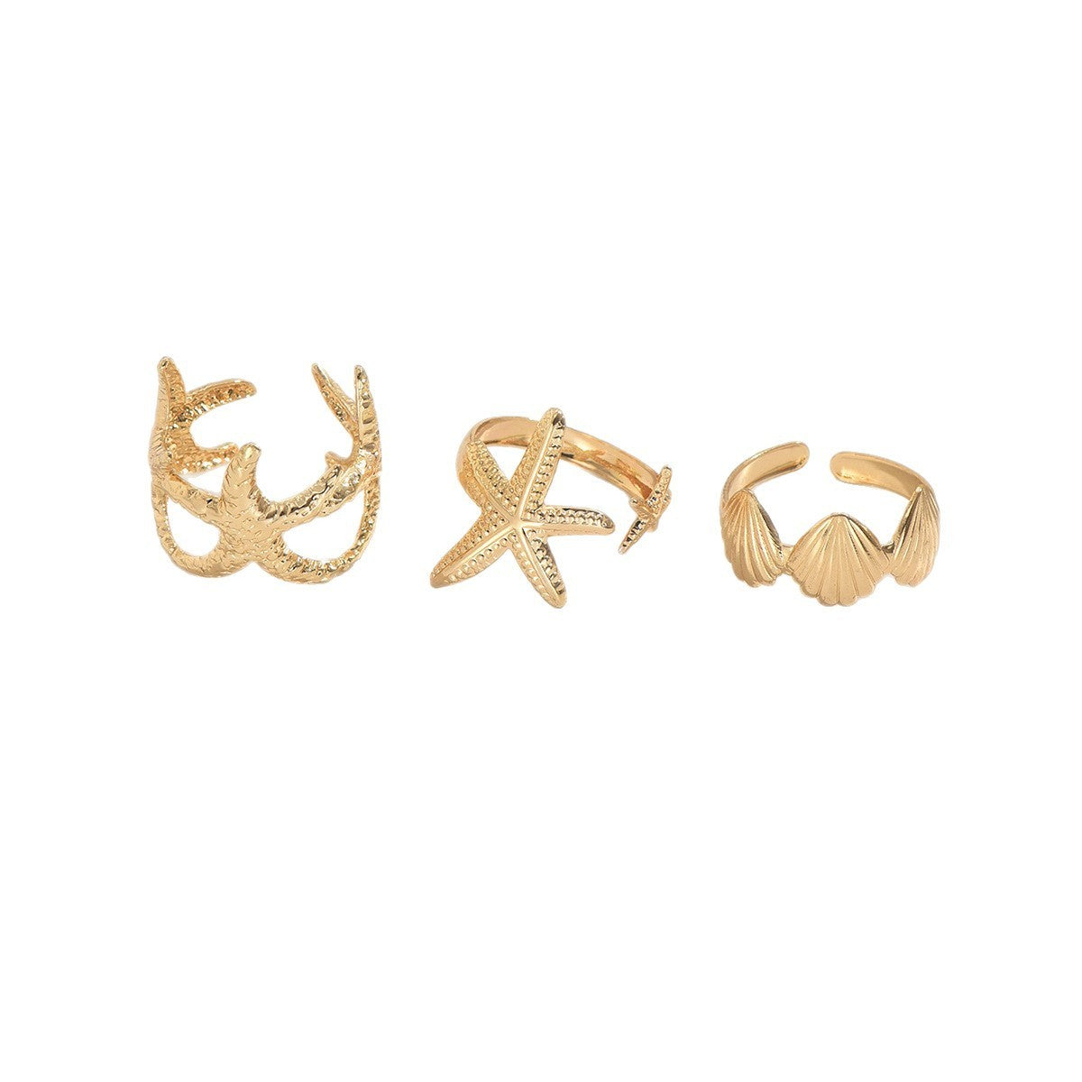 Boho Starfish & Shell Bangle and Ring Set