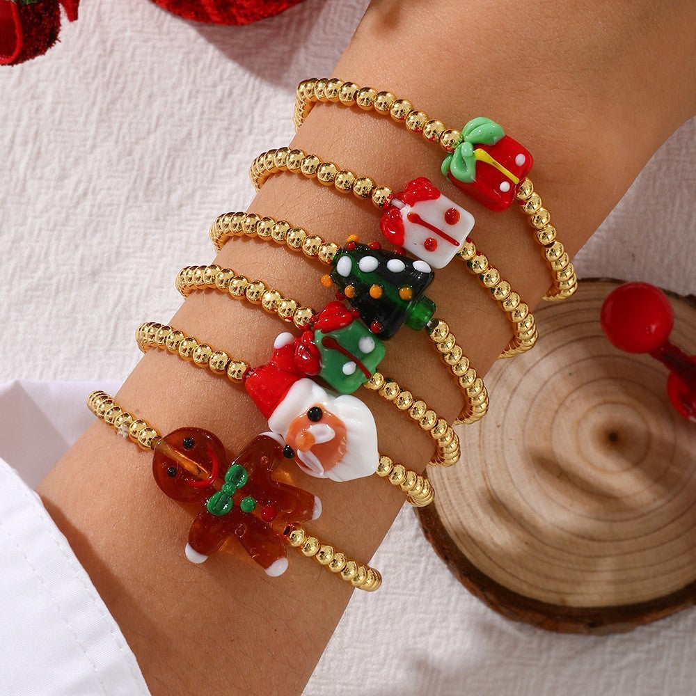 Festive Christmas Character Beaded Bracelet Set