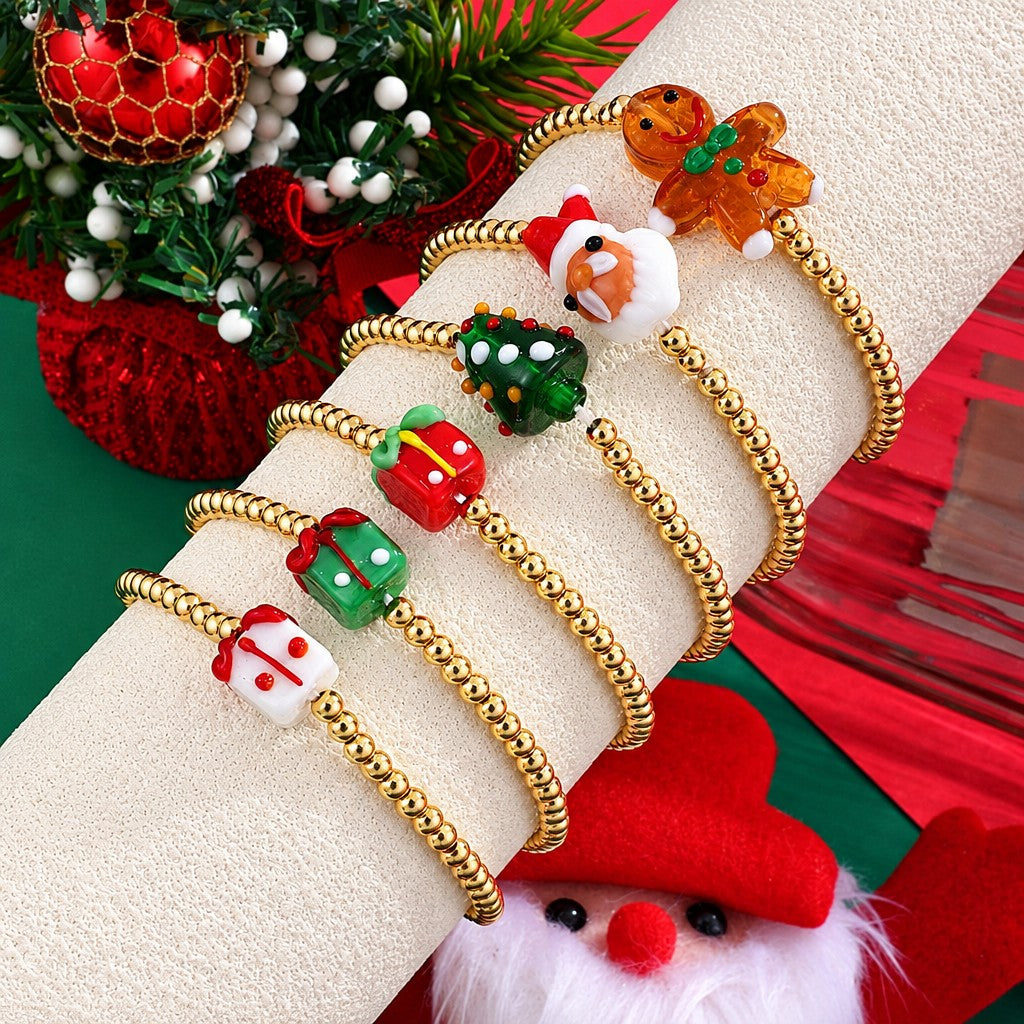 Festive Christmas Character Beaded Bracelet Set
