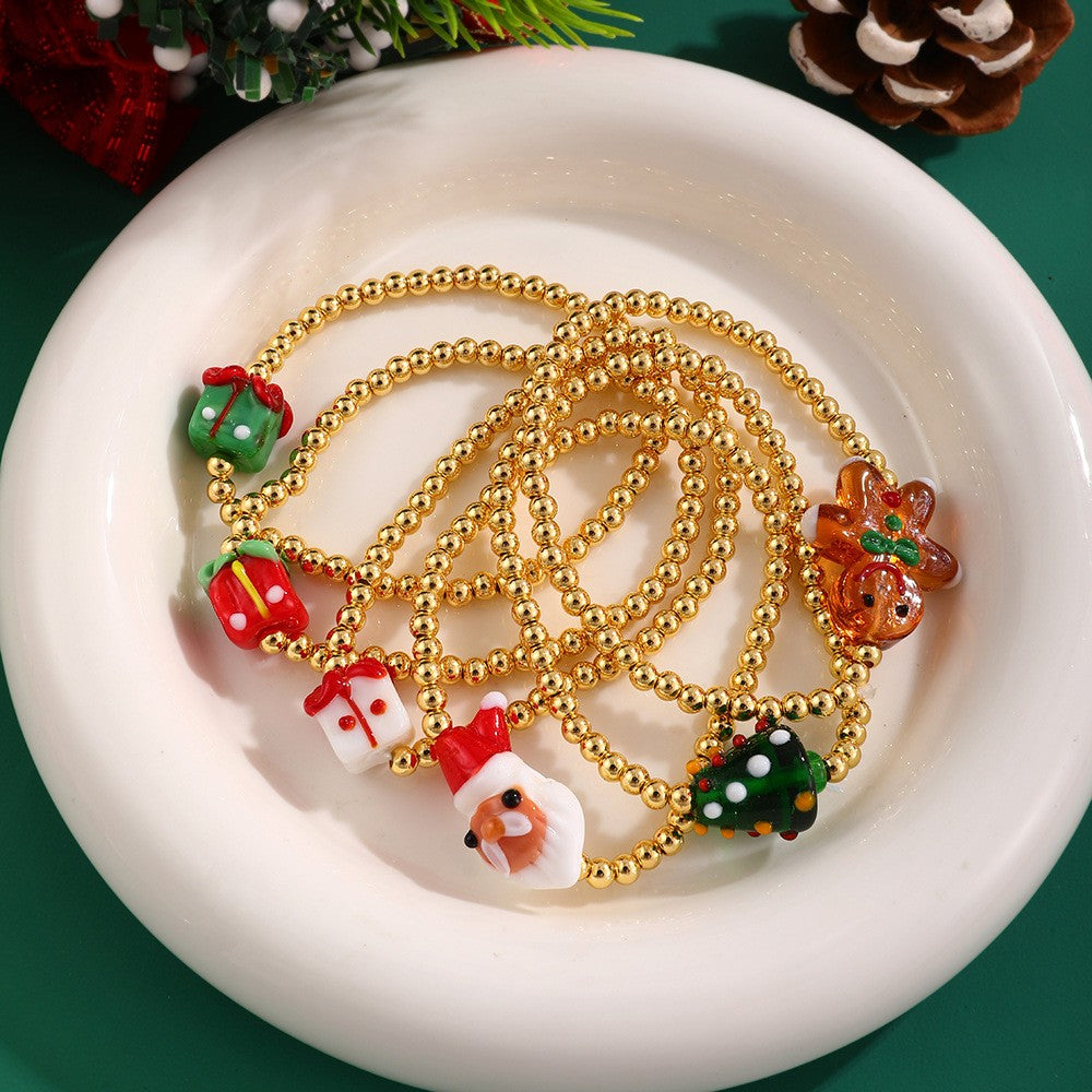 Festive Christmas Character Beaded Bracelet Set