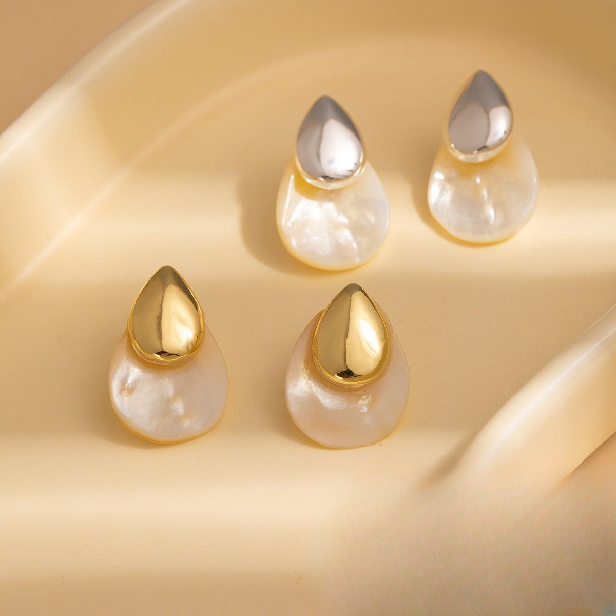 Dainty Mother of Pearl Teardrop Stud Earrings