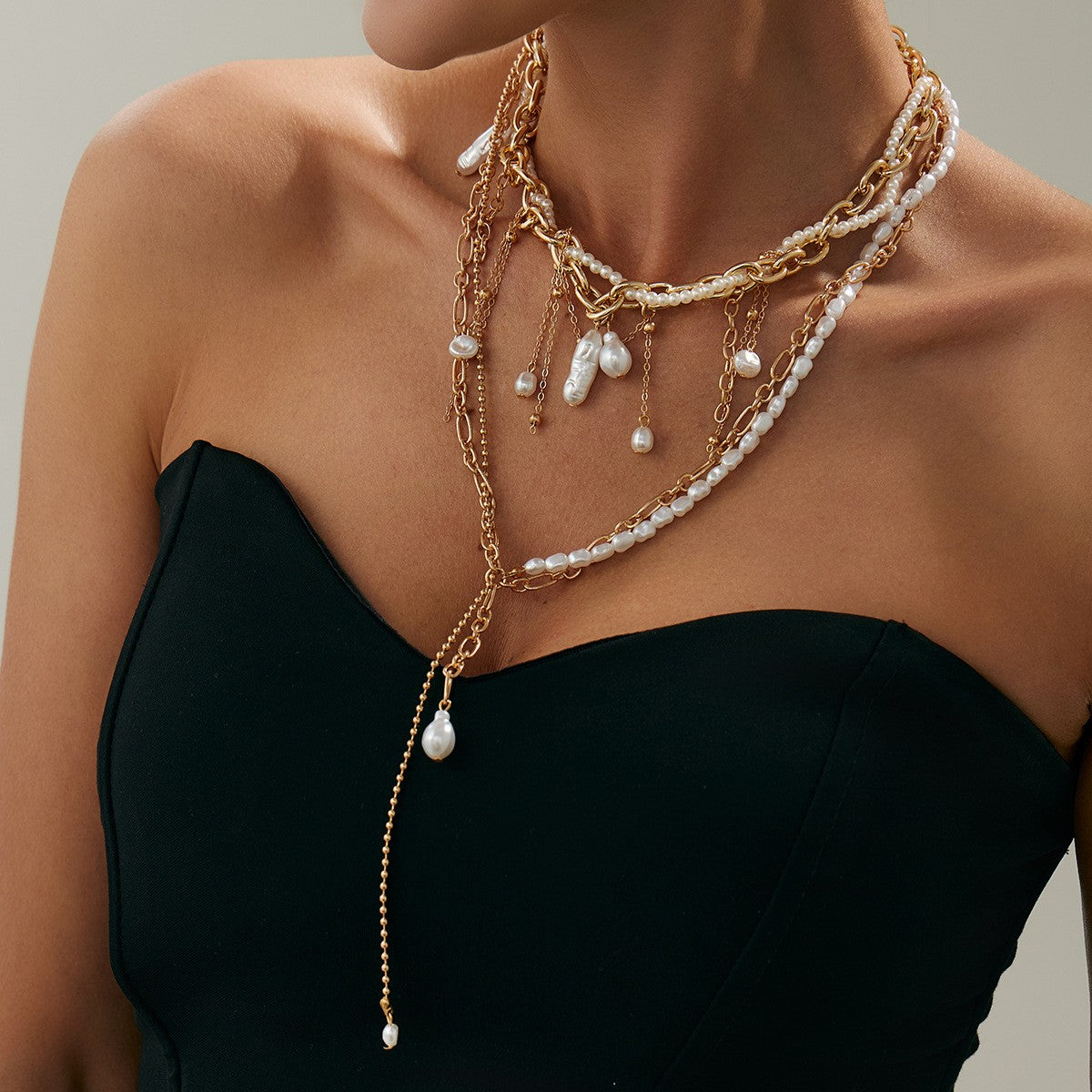 Classy Faux Pearl Tassel Necklace & Bracelet Set