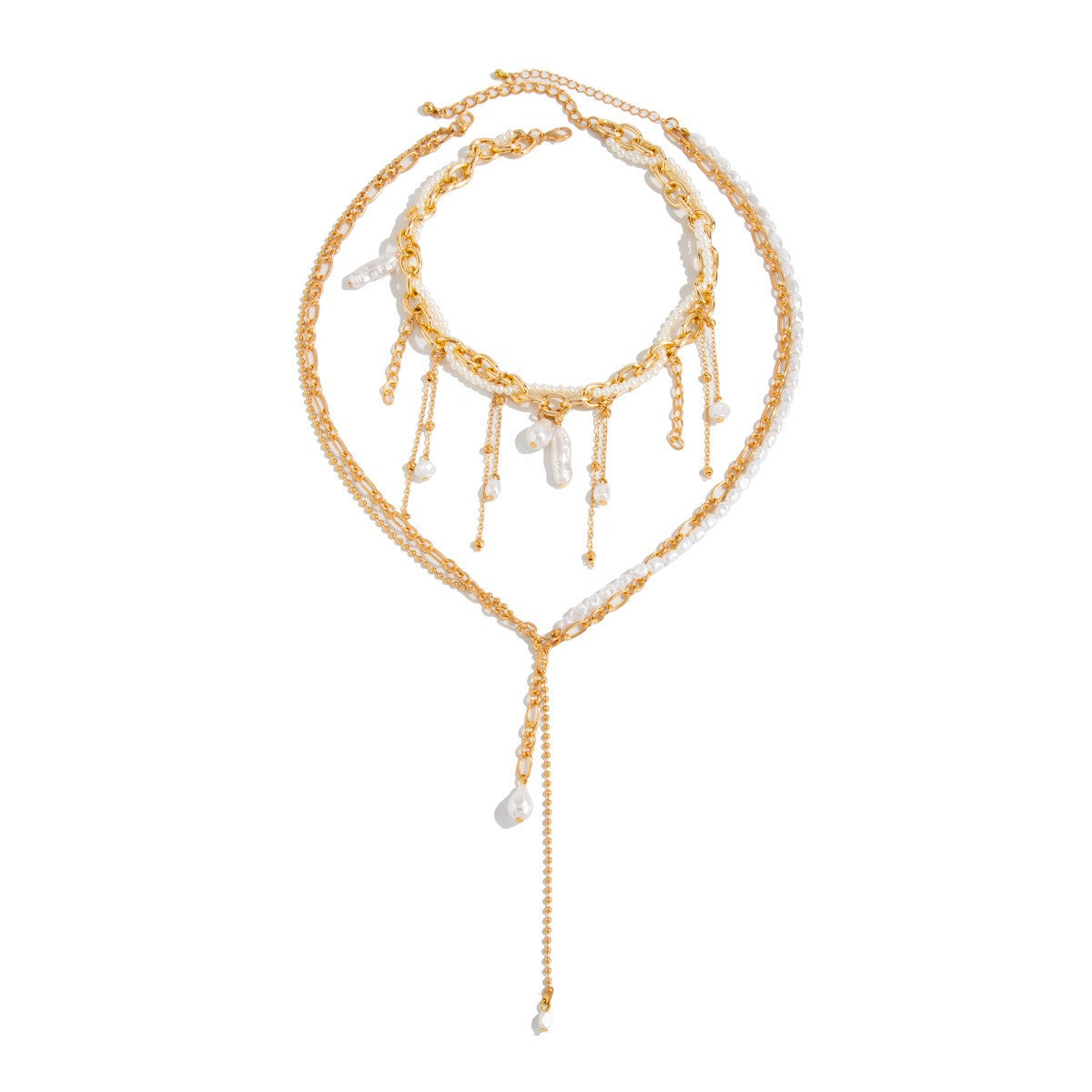 Classy Faux Pearl Tassel Necklace & Bracelet Set