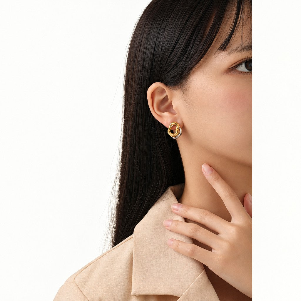 Classy Two Tone Molten Stud Earrings