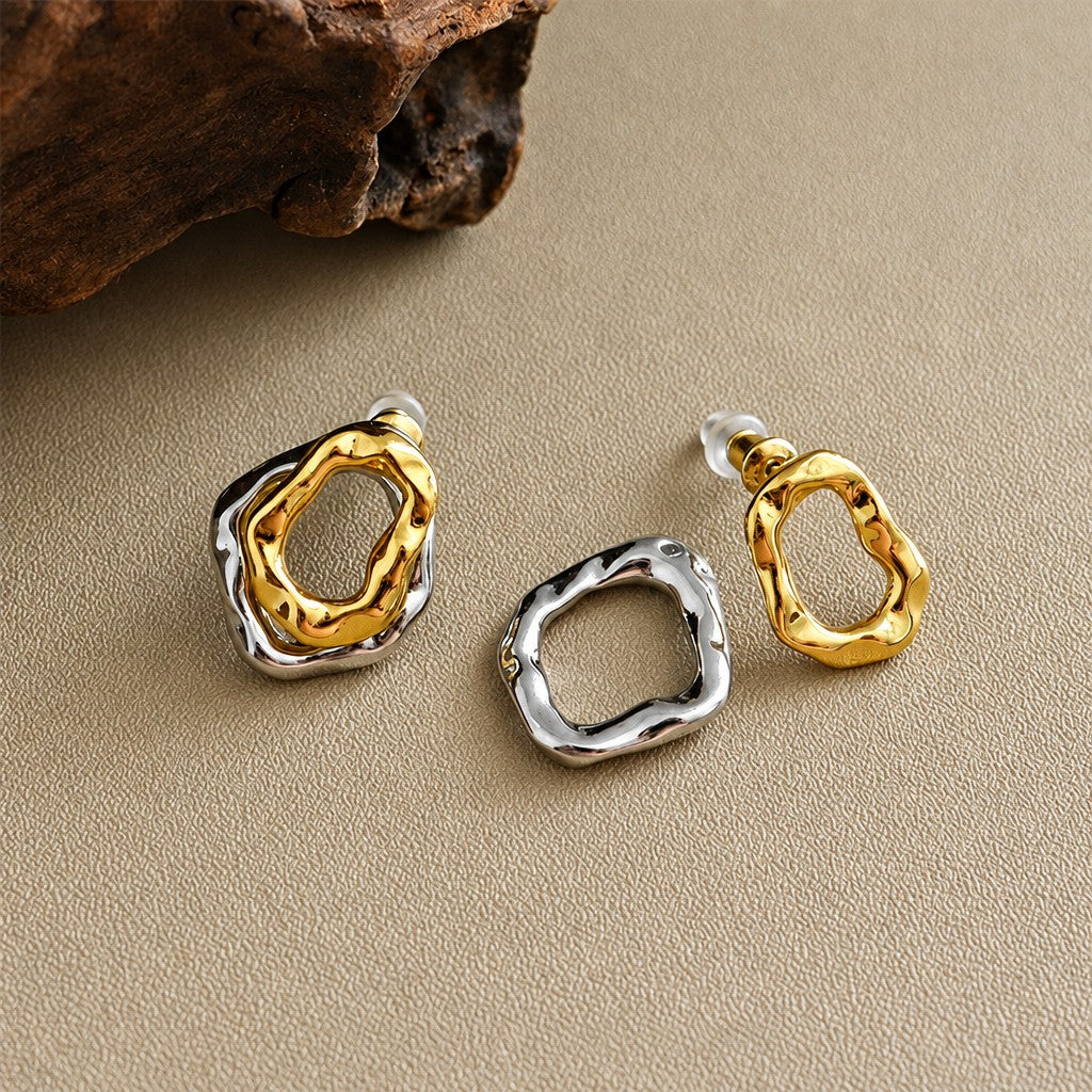 Classy Two Tone Molten Stud Earrings