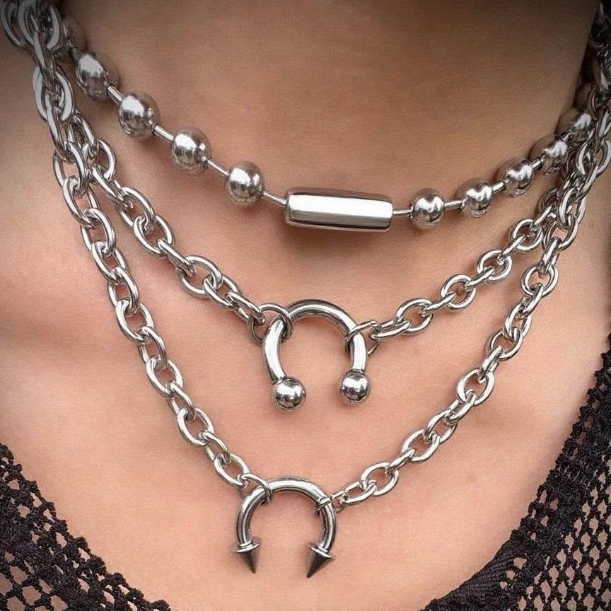 Edgy Layered Horseshoe Pendant Necklace