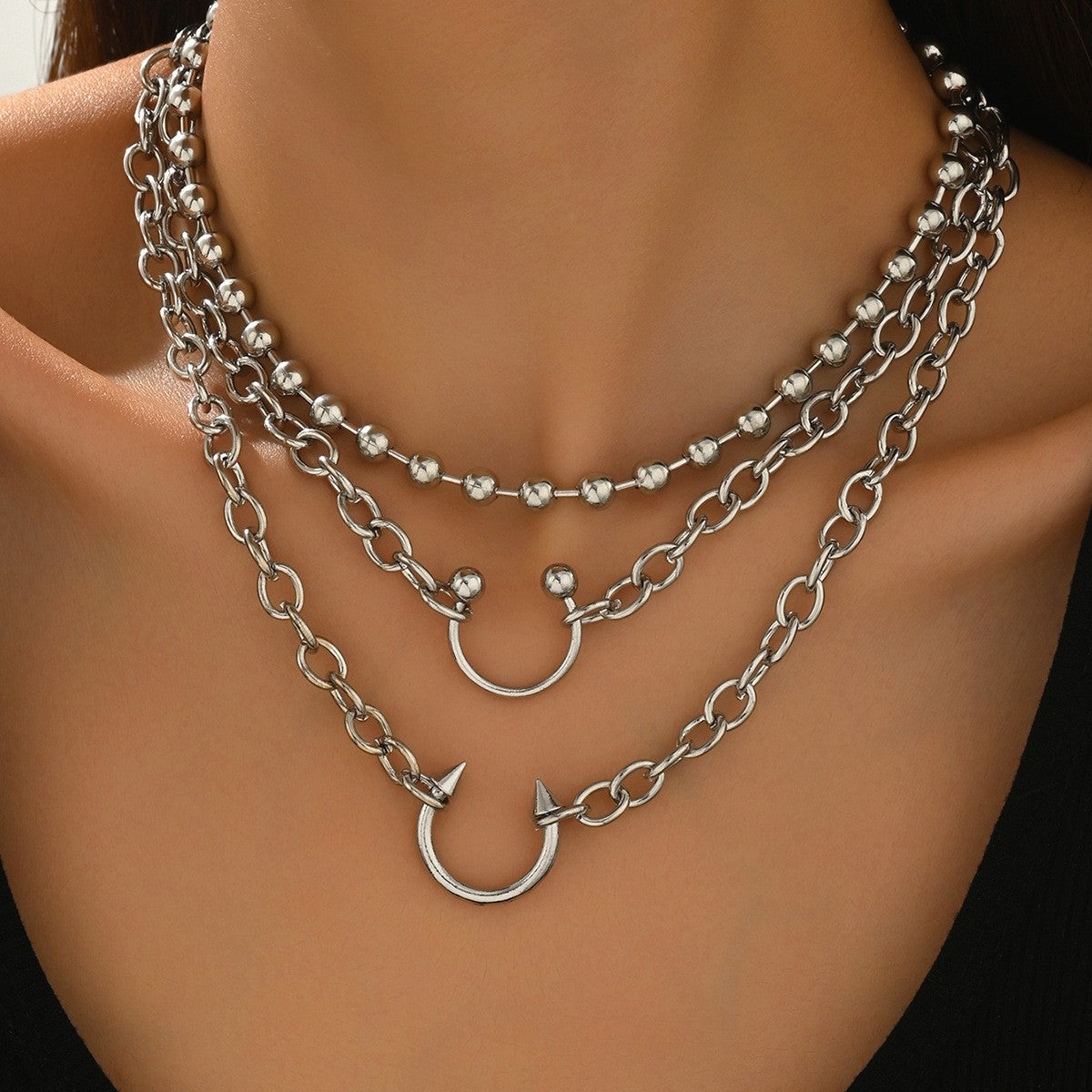 Edgy Layered Horseshoe Pendant Necklace