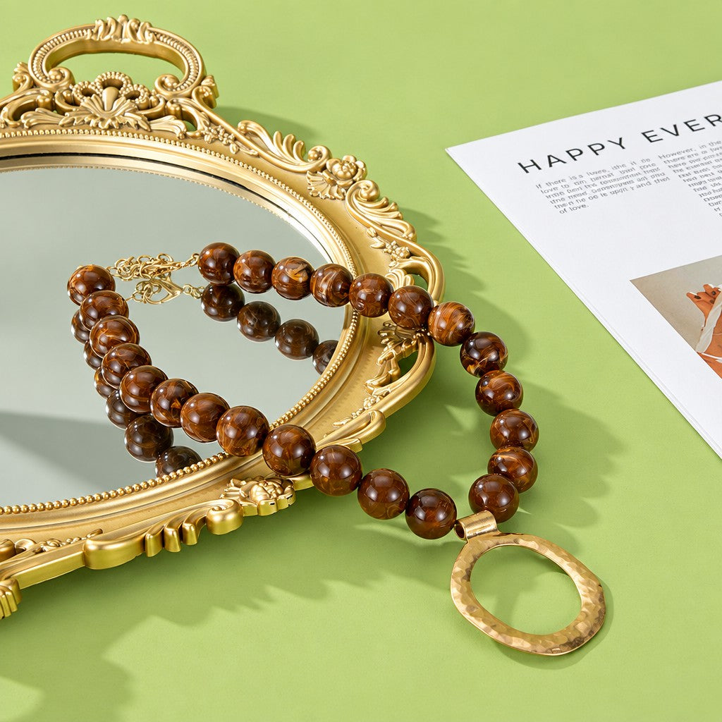 Boho Tiger Eye Beaded Ring Necklace