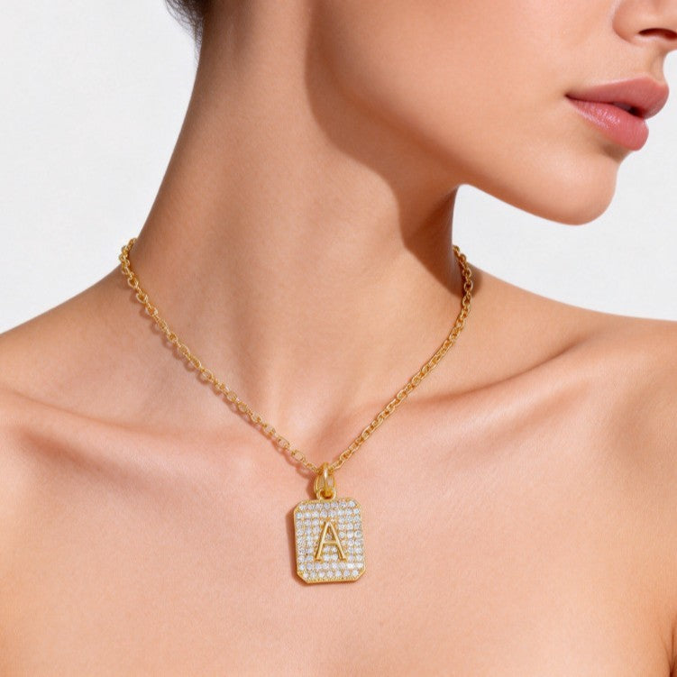 Classy Square Pavé Initial Necklace