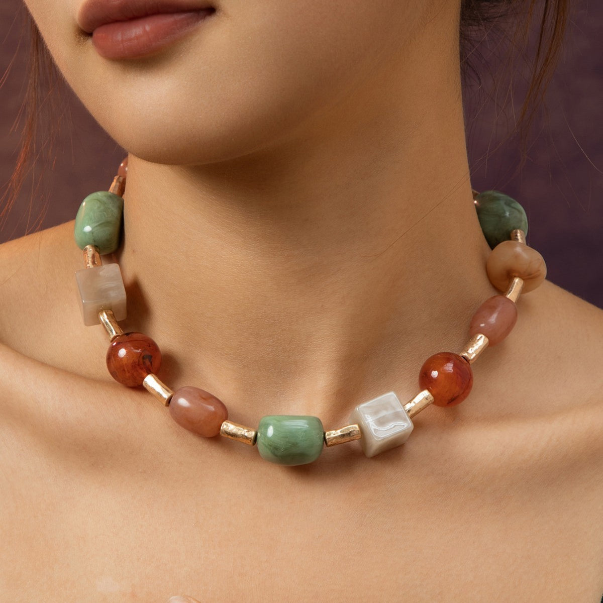 Boho Multicolor Geometric Stone Necklace