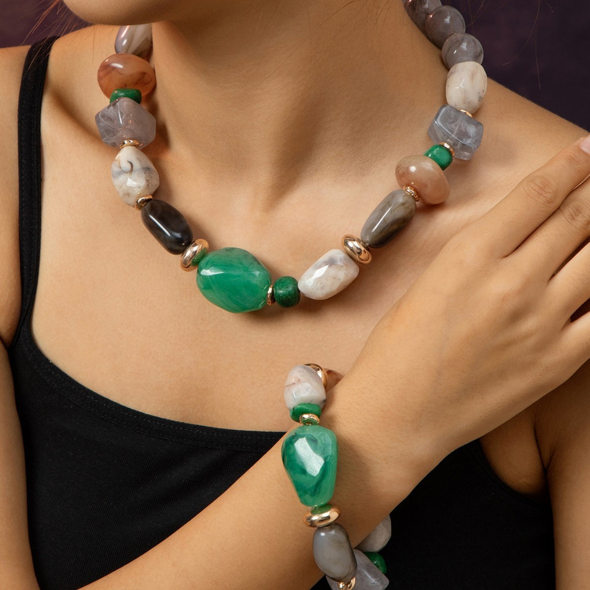 Boho Multicolor Geometric Stone Necklace