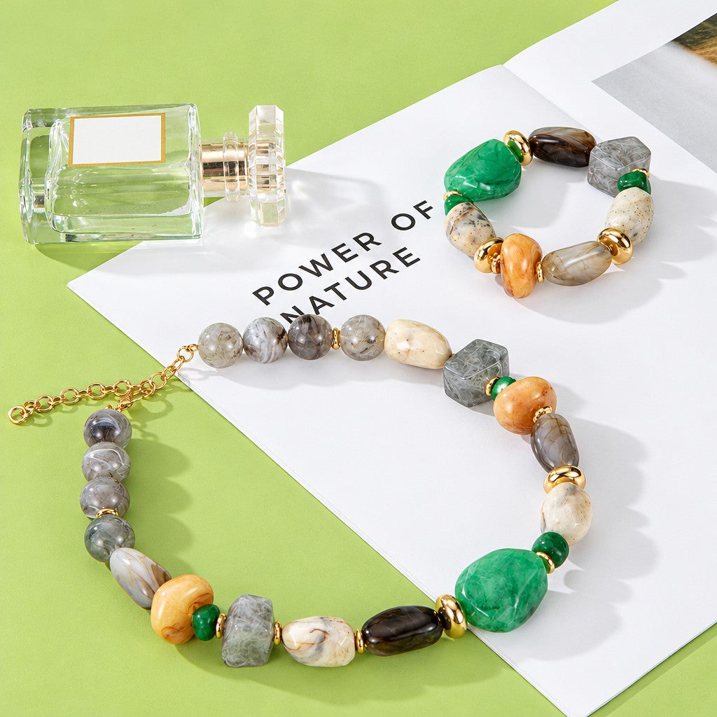 Boho Multicolor Geometric Stone Necklace
