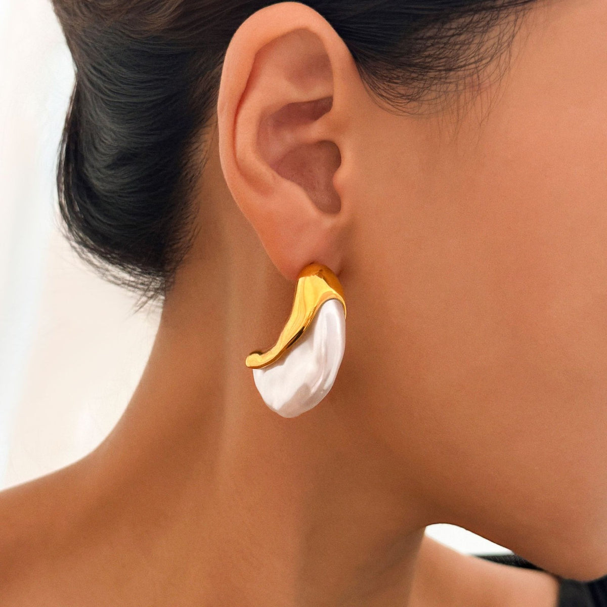 Elegant Faux Pearl Crescent Stud Earrings