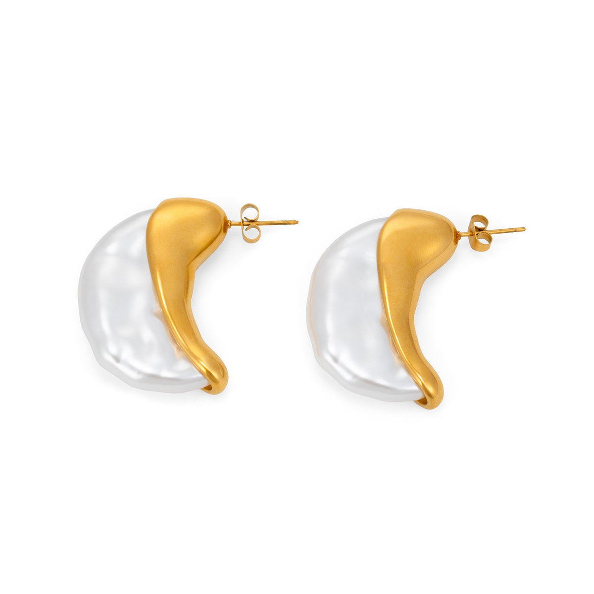 Elegant Faux Pearl Crescent Stud Earrings