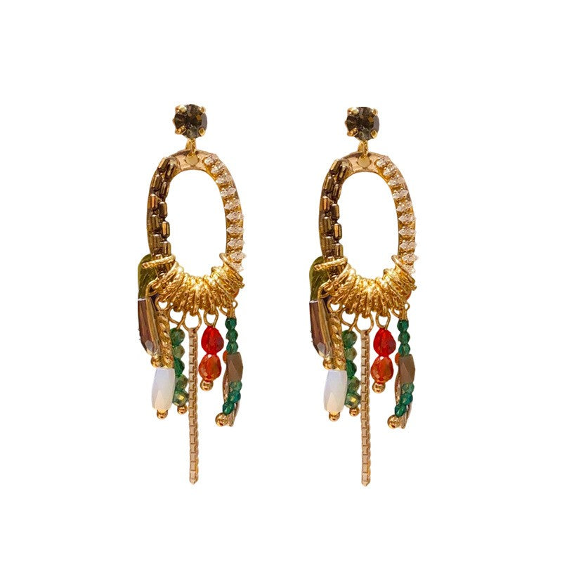 S925 Boho Colorful Bead Tassel Earrings