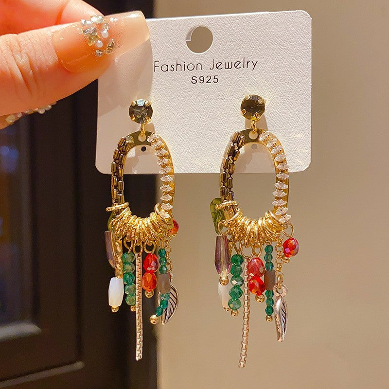 S925 Boho Colorful Bead Tassel Earrings