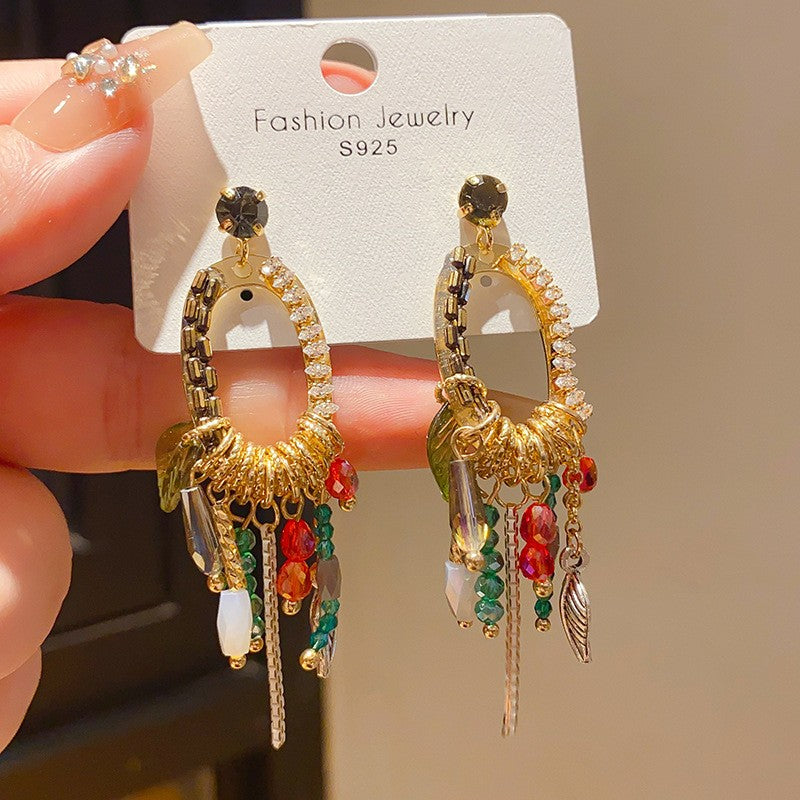 S925 Boho Colorful Bead Tassel Earrings